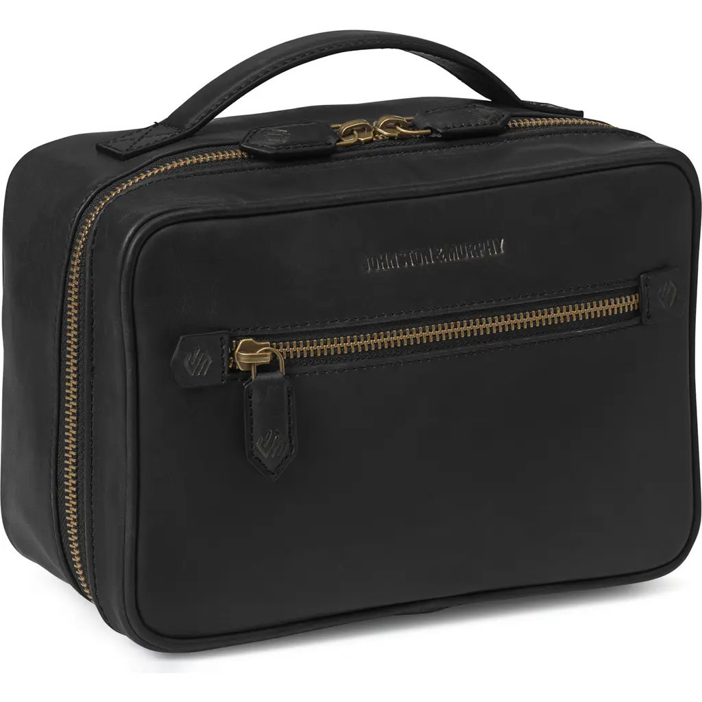 Johnston and Murphy Rhodes leather dopp kit in black full grain