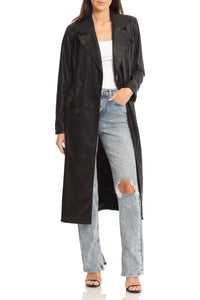 Faux Leather Belted Trench Coat | Avec Les Files