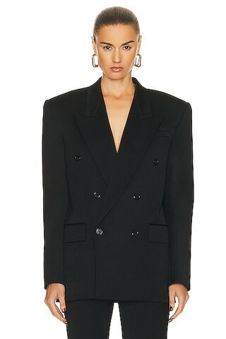 Saint Laurent Double Breast Blazer in Black | FWRD 