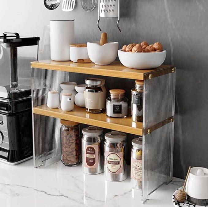 2 Tiers Acrylic Desktop Organizer Office Storage Rack Wood Desk Bookshelf Office Supplies Desk Or... | Amazon (US)