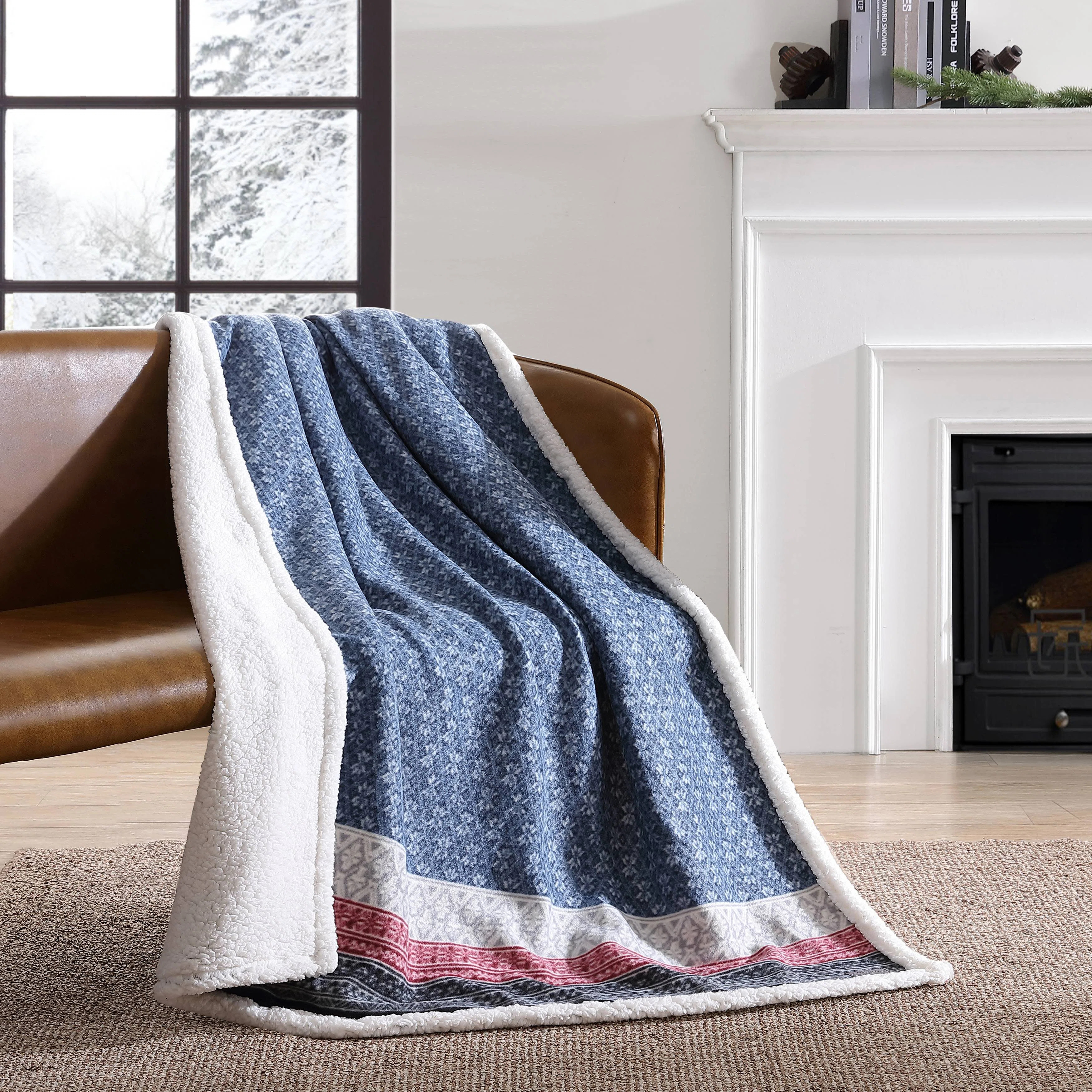 Eddie Bauer Printed Plush Fleece/Sherpa Oversized Throw Blanket | Wayfair North America