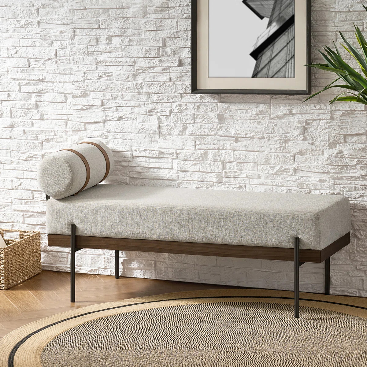 Trent Austin Design® Michalak 48'' W  Industrial Bench with Pillow and Solid Wood Frame & Review... | Wayfair North America