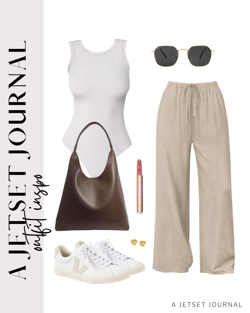 I discovered that this white sleeveless bodysuit from ANRABESS is perfect with Sampeel’s wide-leg jeans in apricot. This HOXIS shoulder bag complements the fit. You can also wear these Veja sneakers and Pro Acme hexagonal sunnies to finish the look.

#LTKSeasonal #LTKSaleAlert #LTKTravel
 

 