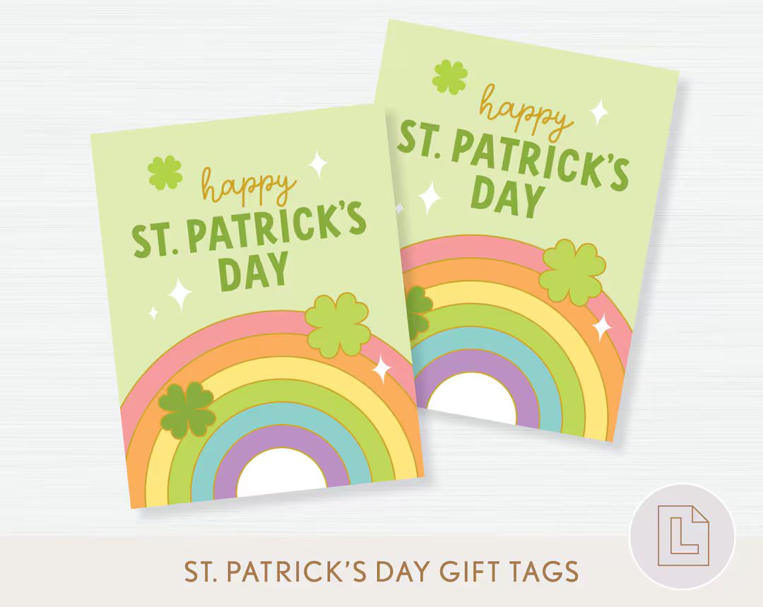 St. Patrick's Day Kids Gift Tags Classroom School Rainbow Shamrock Card Printable Lucky Charm St.... | Etsy (US)
