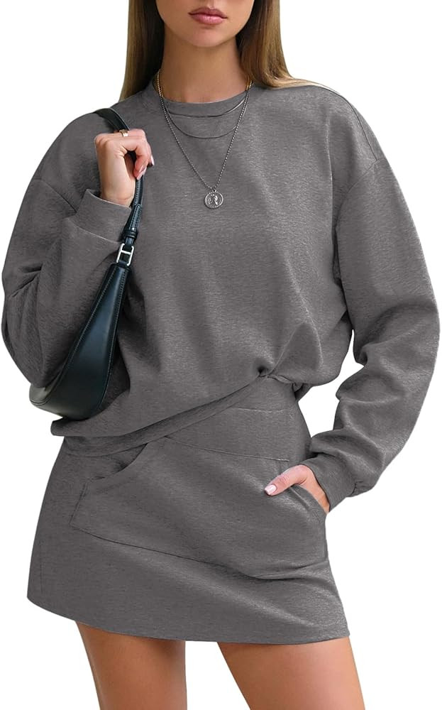 EXLURA Women 2 Piece Set Airport Outfit 2025 Fall Skirt Sets Cotton Travel Sweat Suit Casual Loun... | Amazon (US)