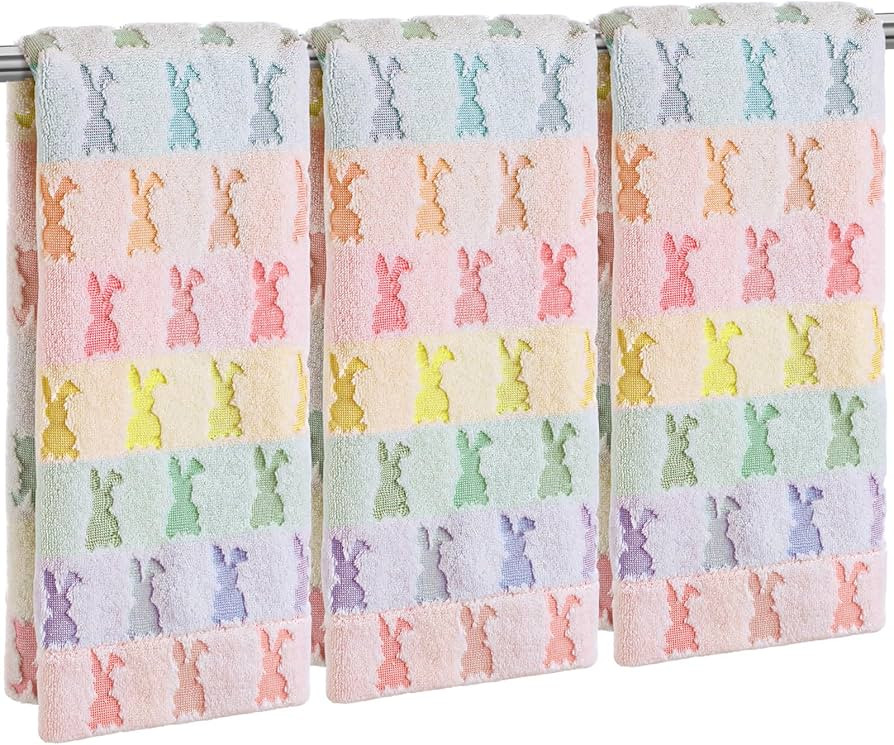 3 Pcs Easter Hand Towels for Bathroom Easter Bunny Egg Rabbit Pattern 100% Cotton Absorbent Cute ... | Amazon (US)