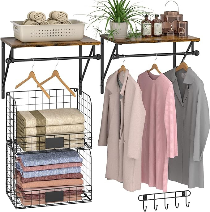 Laundry Room Shelves Wall Mounted with Wire Baskets, Over the Washer and Dryer Shelf with Clothes... | Amazon (US)