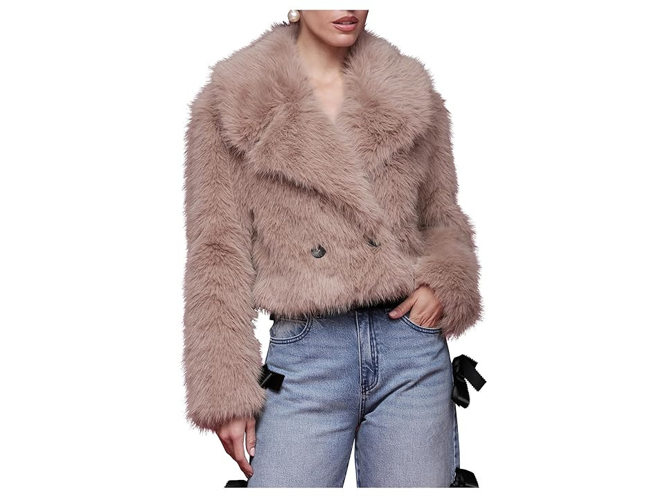 Avec Les Filles Cropped Faux Fur Jacket Women's Coat Taupe : LG, Faux Fur/Polyester | Zappos