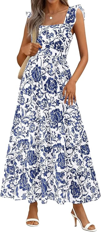 BTFBM Spring Dresses for Women 2026 Sleeveless Boho Floral Maxi Wedding Guest Dress Beach Vacatio... | Amazon (US)