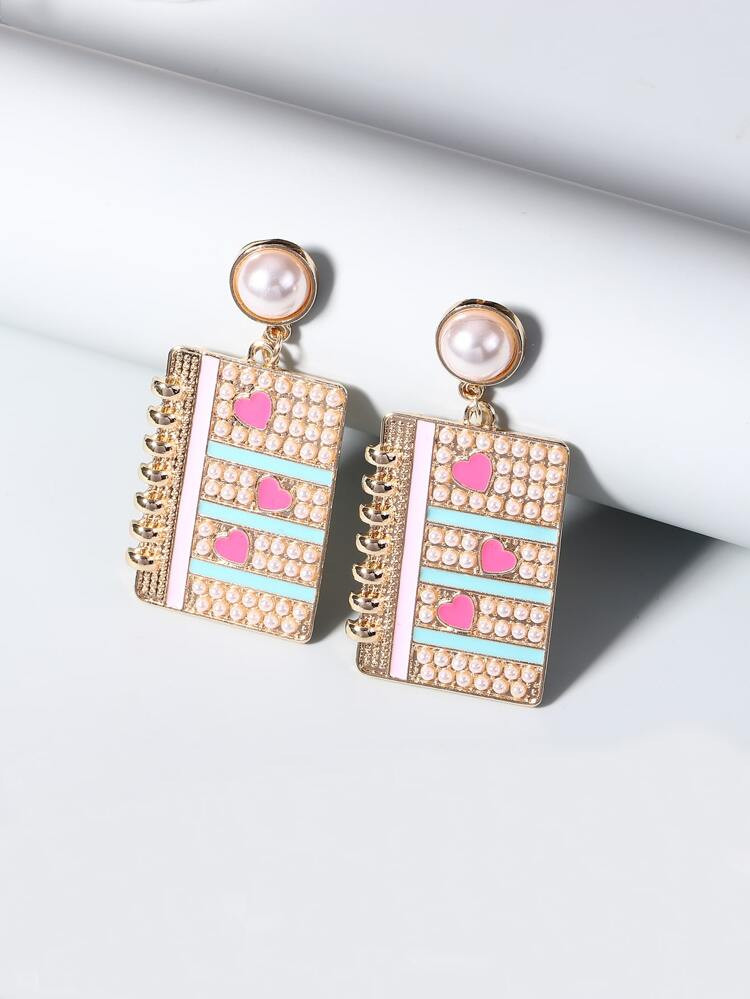 Heart & Faux Pearl Decor Notebook Drop Earrings | SHEIN