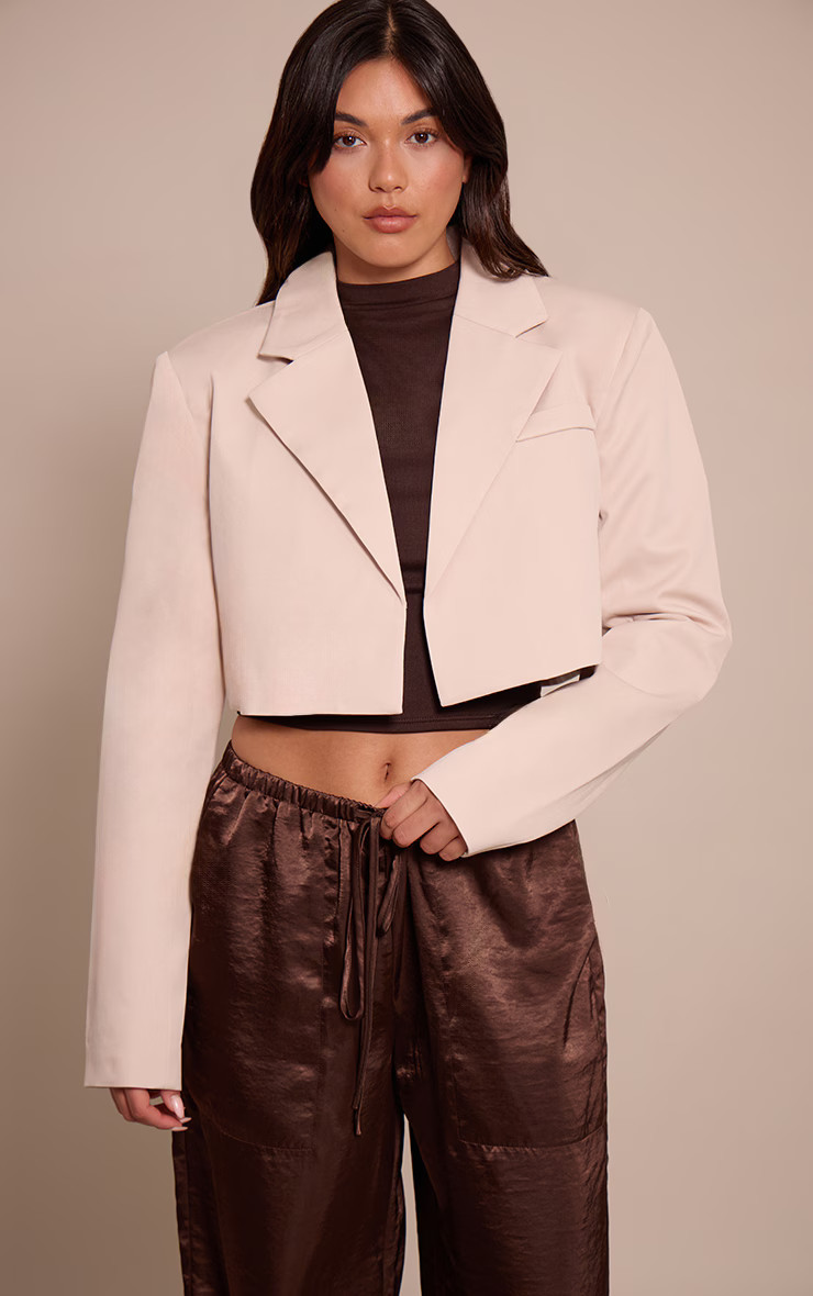 Stone Tailored Cropped Blazer | PrettyLittleThing US