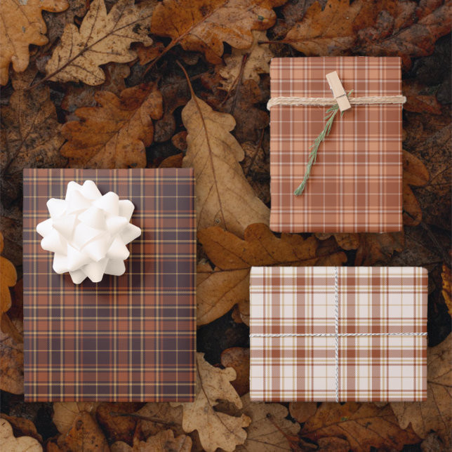 Tartan -Burnt Sienna-Rustic Gold-Cement-Terracotta Wrapping Paper Sheets | Zazzle
