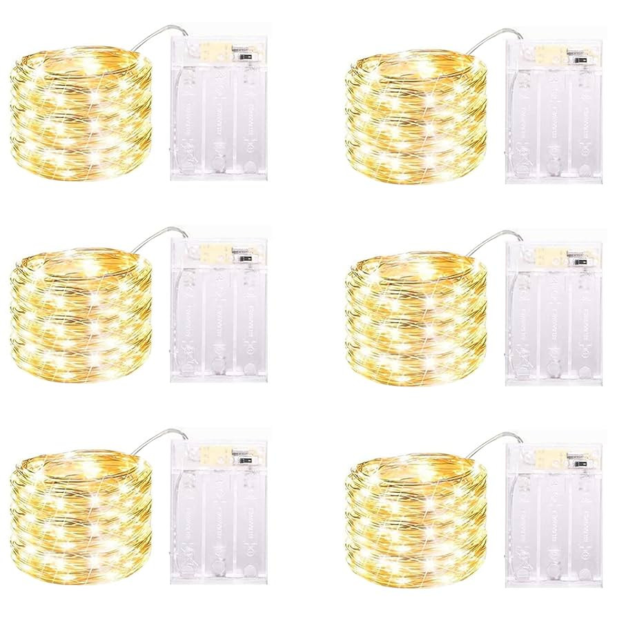 6 Pack LED Fairy Lights Battery Operated with Timer, 13FT 40LED Waterproof Firefly Lights Silver ... | Amazon (US)