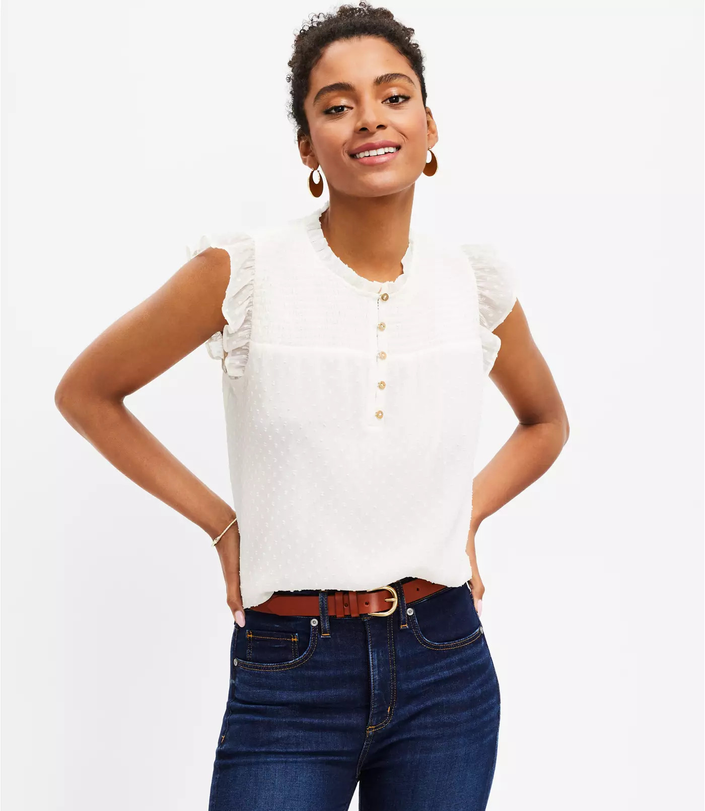 Smocked Ruffle Button Top | LOFT | LOFT