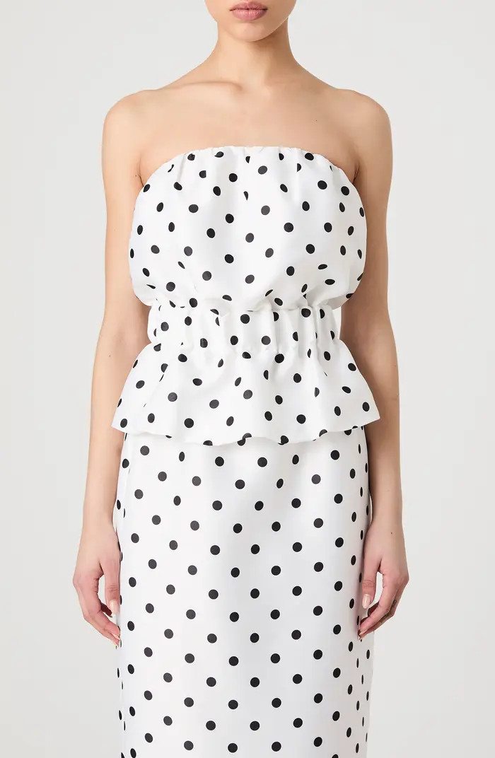 French Connection Polka Dot Strapless Peplum Top | Nordstrom | Nordstrom