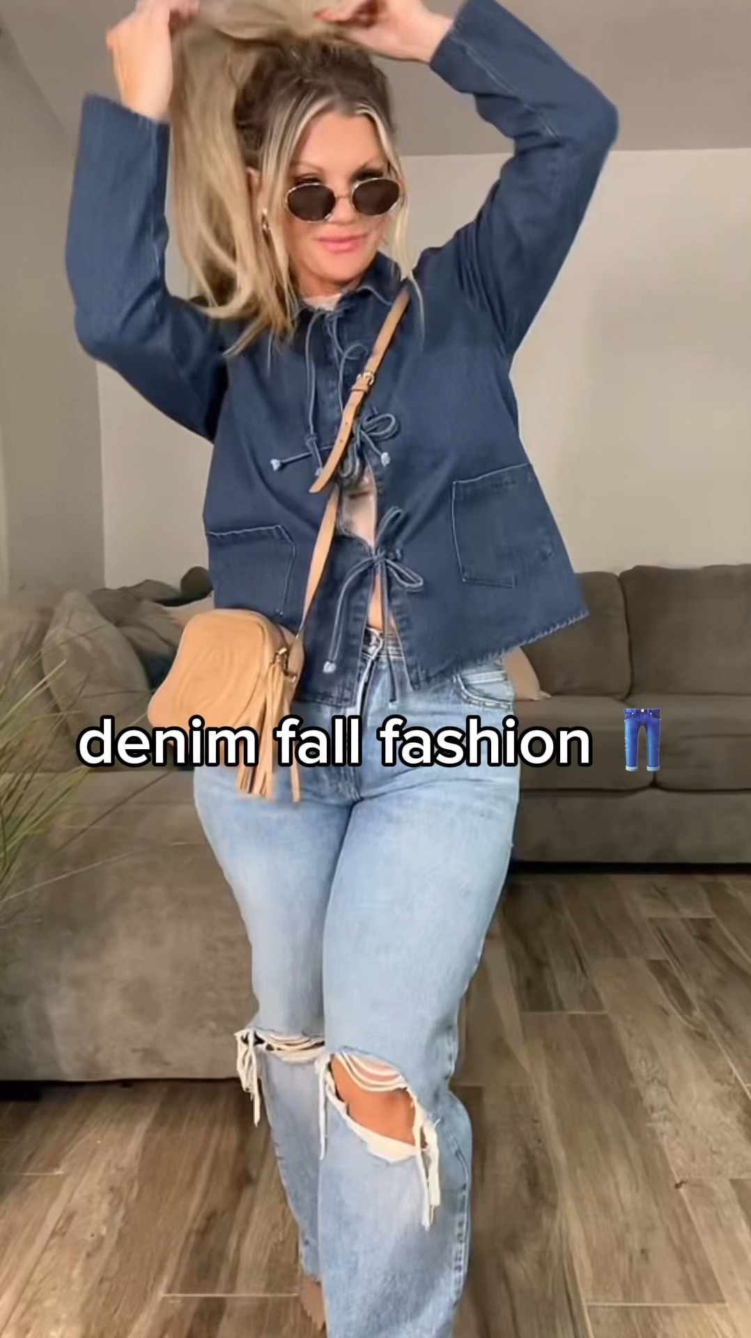 Casual denim jacket outfit. I can see why this denim jacket is going viral right now!! This jacket is super lightweight and comfortable to dress up for lunch with the girls or just look cute running errands better yet with the holidays coming up this is a comfortable look that can be dressed up or down. My favorite part of this jacket is the tie closure in the front. Super cute!!!  🎀

#LTKStyleTip #LTKSeasonal