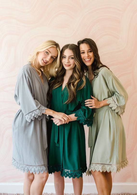 Bridesmaid Robes Rayon Cotton With Lace Trim  Bridal Party | Etsy | Etsy (US)