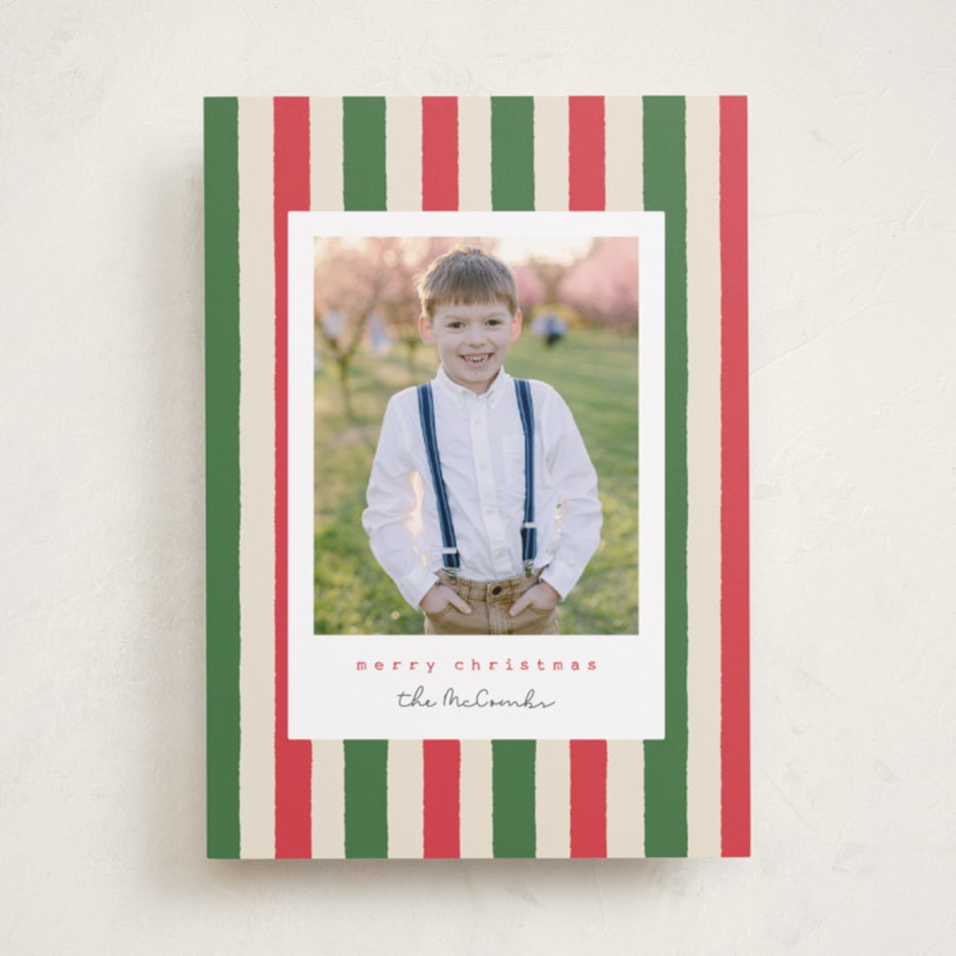 "Christmas stripe" - Customizable Christmas Photo Cards in Green by Sara Hicks Malone. | Minted