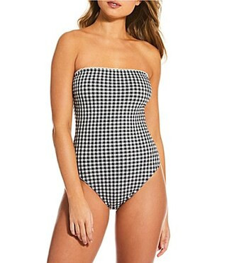 Gianni Bini Textured Gingham Loop Trim Bandeau One Piece Swimsuit - S | Dillard's