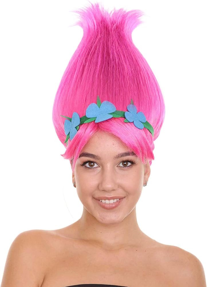 Vibrant Pointed Princess Troll Pink Pointy Wig with Green and Blue Floral Crown for Adult, Univer... | Amazon (US)