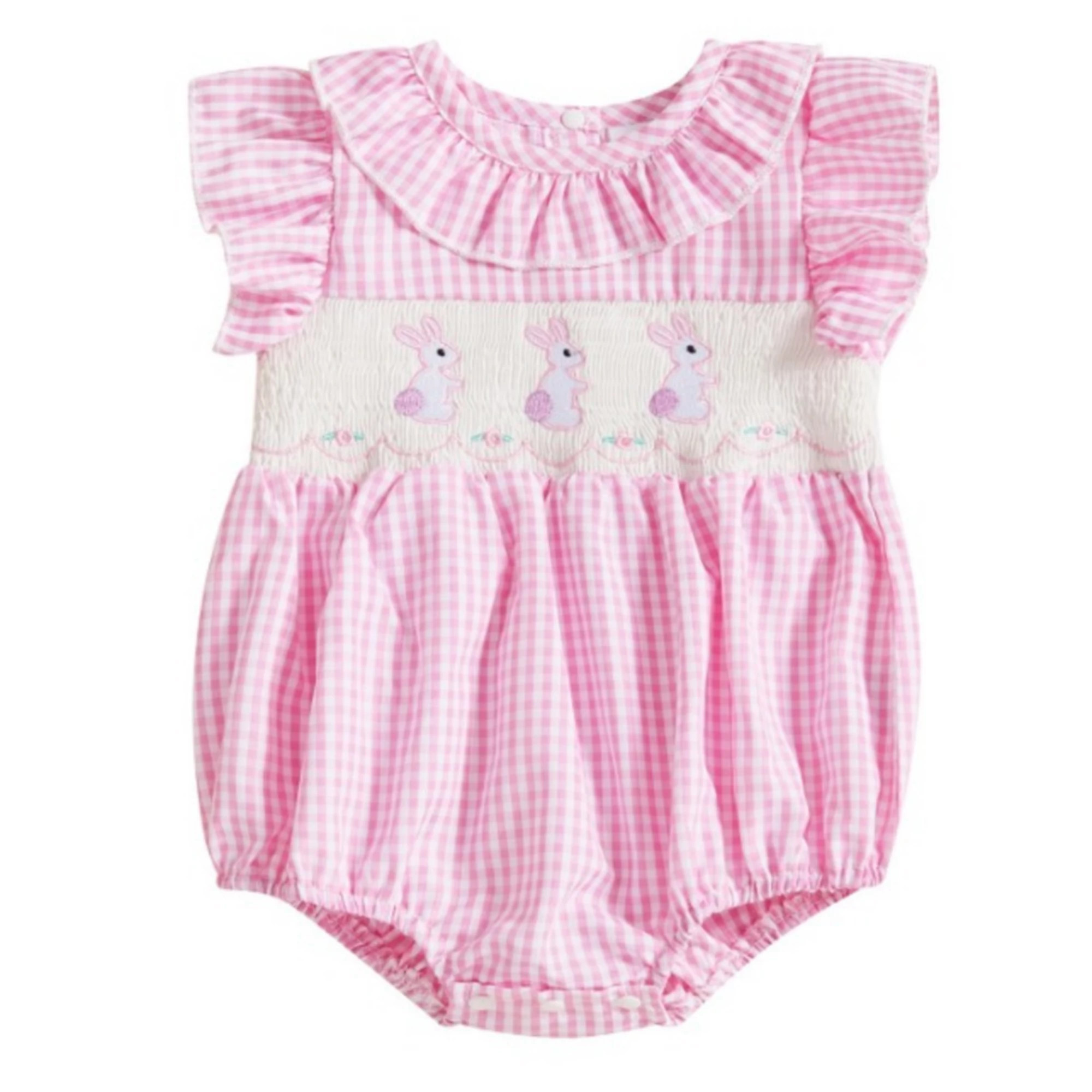 Baby Girls Pink Gingham Easter Bunny Romper | Kohl's