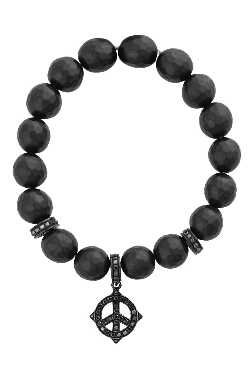 Peace Sign Black Onyx Beaded Charm Bracelet | Marissa Collections
