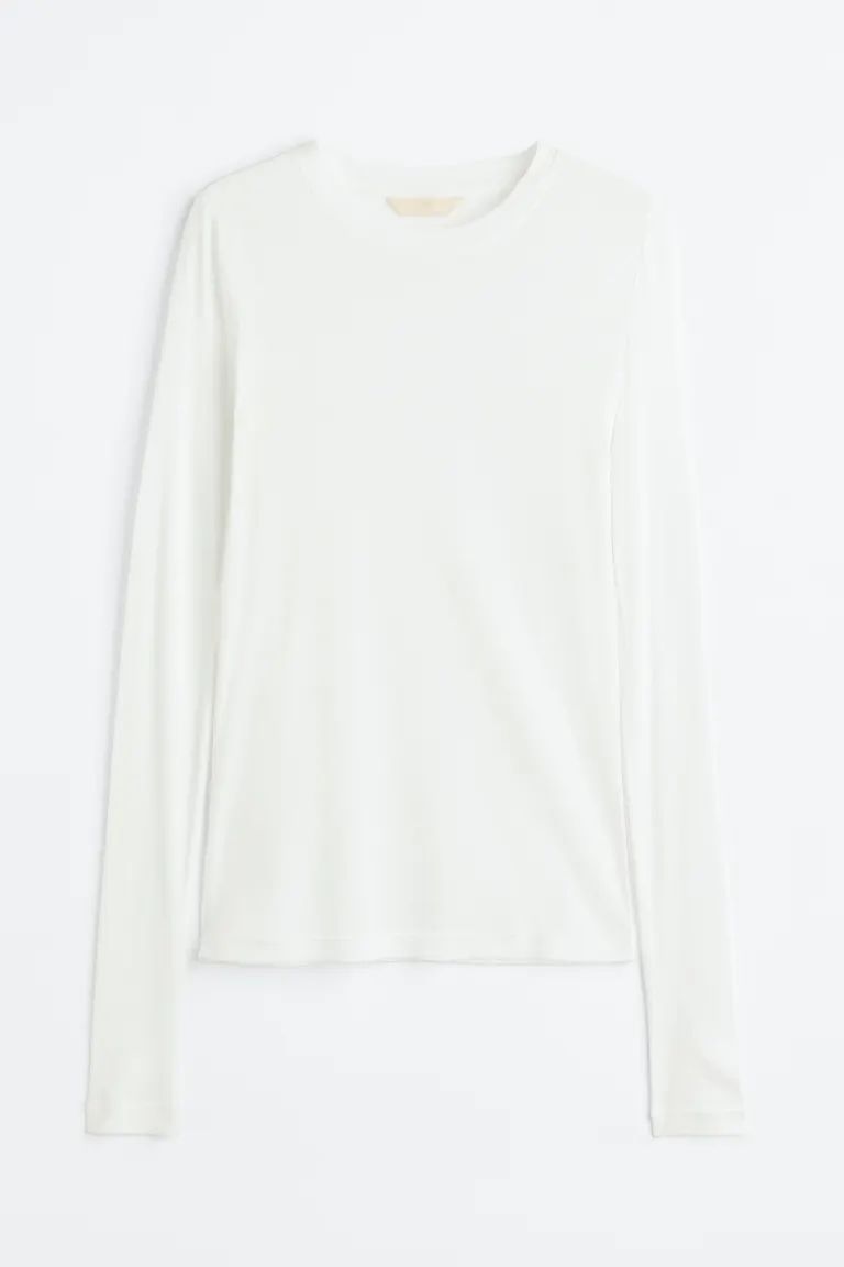 Pima cotton jersey top - White - Ladies | H&M GB | H&M (UK, MY, IN, SG, PH, TW, HK)