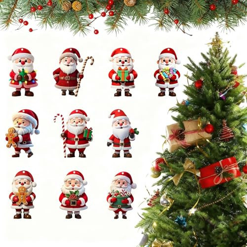 10 Pcs Cute Christmas Hanging Ornaments, 2D Santa Claus with Gifts and Candy Cane Xmas Decor Elements, Hanging Ornaments for Christmas Tree Xmas Holiday Party Decoration & Festive Gift | Amazon (US)