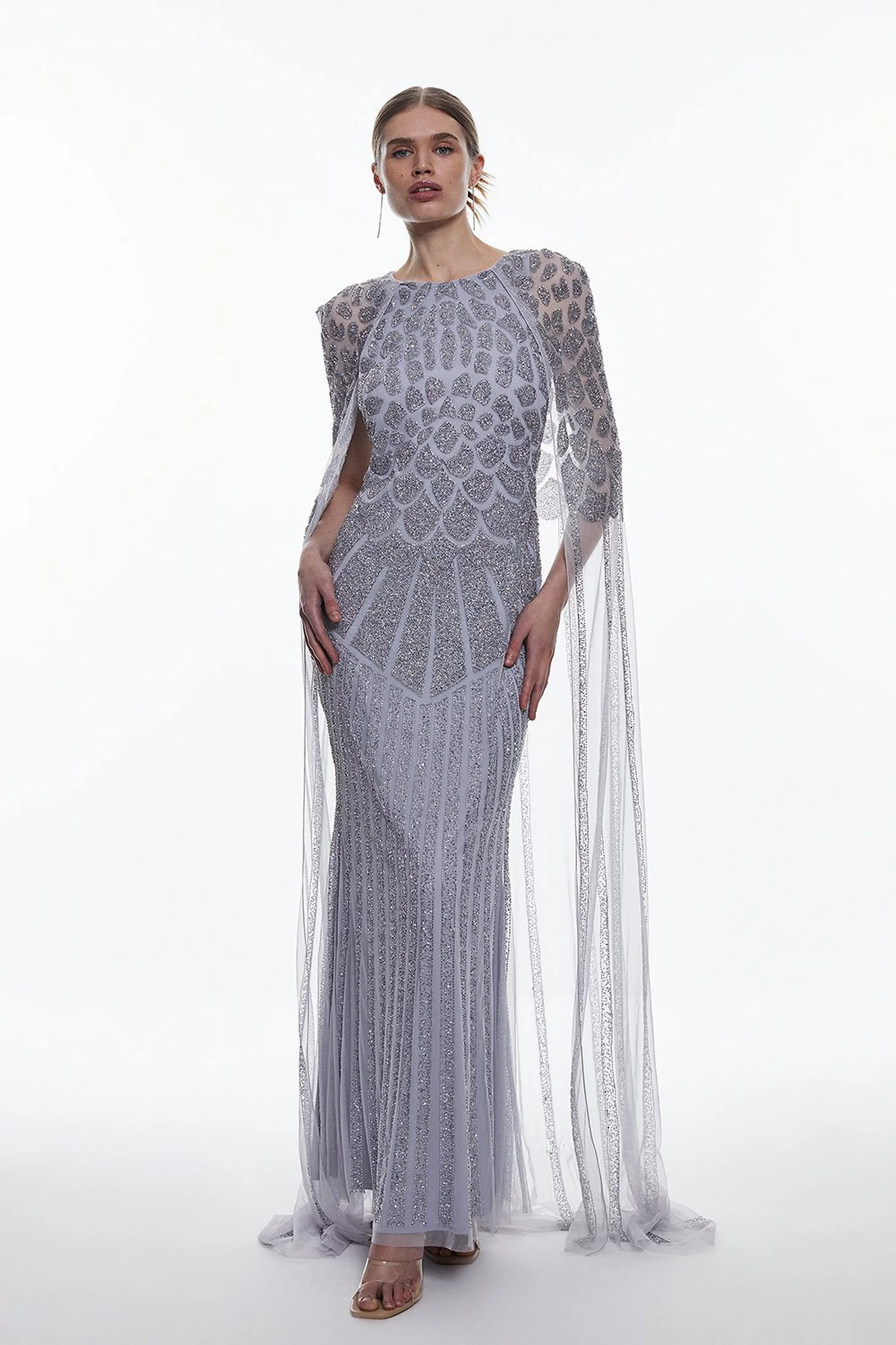 Premium Embellished Caped Maxi Dress | Karen Millen UK + IE + DE + NL