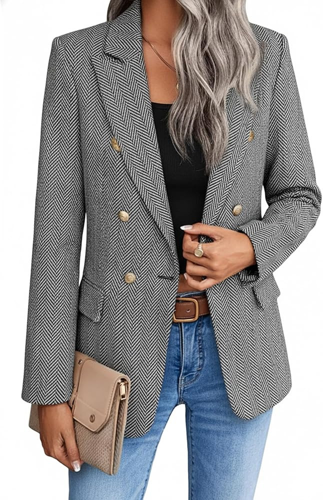Mina Self 2026 Spring Women's Tweed Plaid Blazer Jacket - Fully Lined Fashion Business Casual Ele... | Amazon (US)