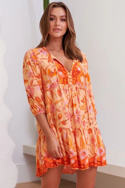 Rosemary - Wildflowers Mini Dress - Orange | Salty Crush