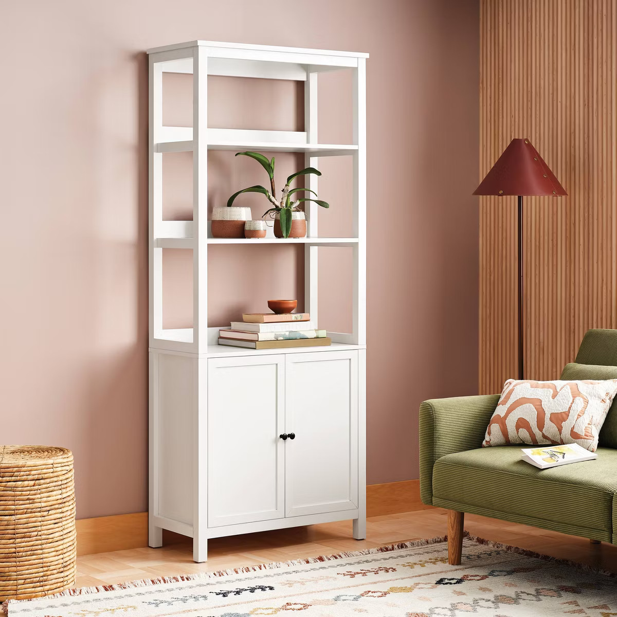 72" Bookcase Traditional With Three Open Shelves and Cabinet Classic White - Room Essentials™ | Target