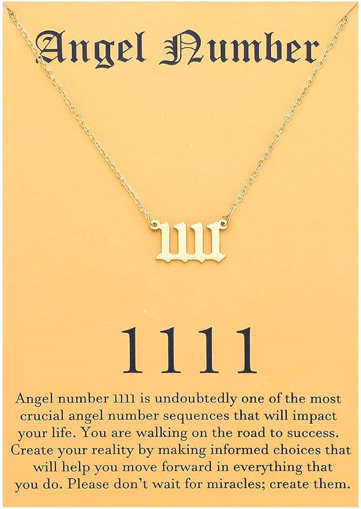 2pcs Old English Angel & Number Necklace Numerology Jewelry for Women 18K Gold Plated Stainless Stee | Amazon (US)