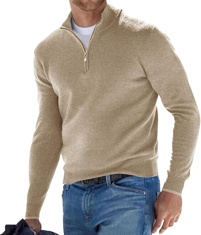 Lexiart Men's Quarter Zip Sweater Casual Mock Neck Pullover Ribbed Knit Polo Sweater | Amazon (US)