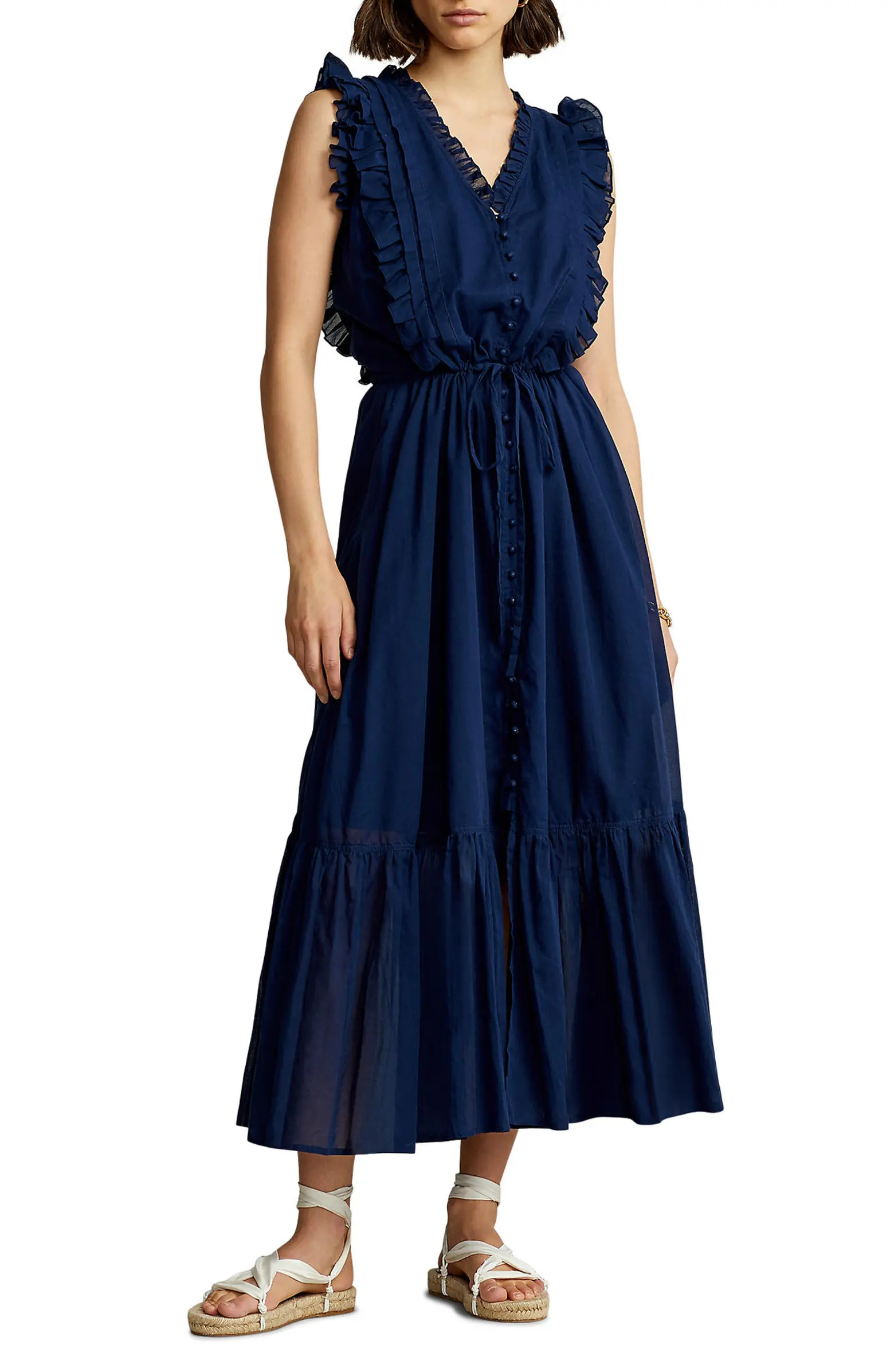 Polo Ralph Lauren Ruffle Trim Midi Dress | Nordstrom | Nordstrom
