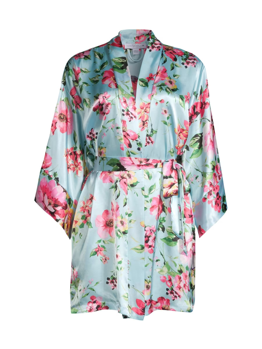 In Bloom Larissa Belted Floral-Print Satin Robe | Saks Fifth Avenue