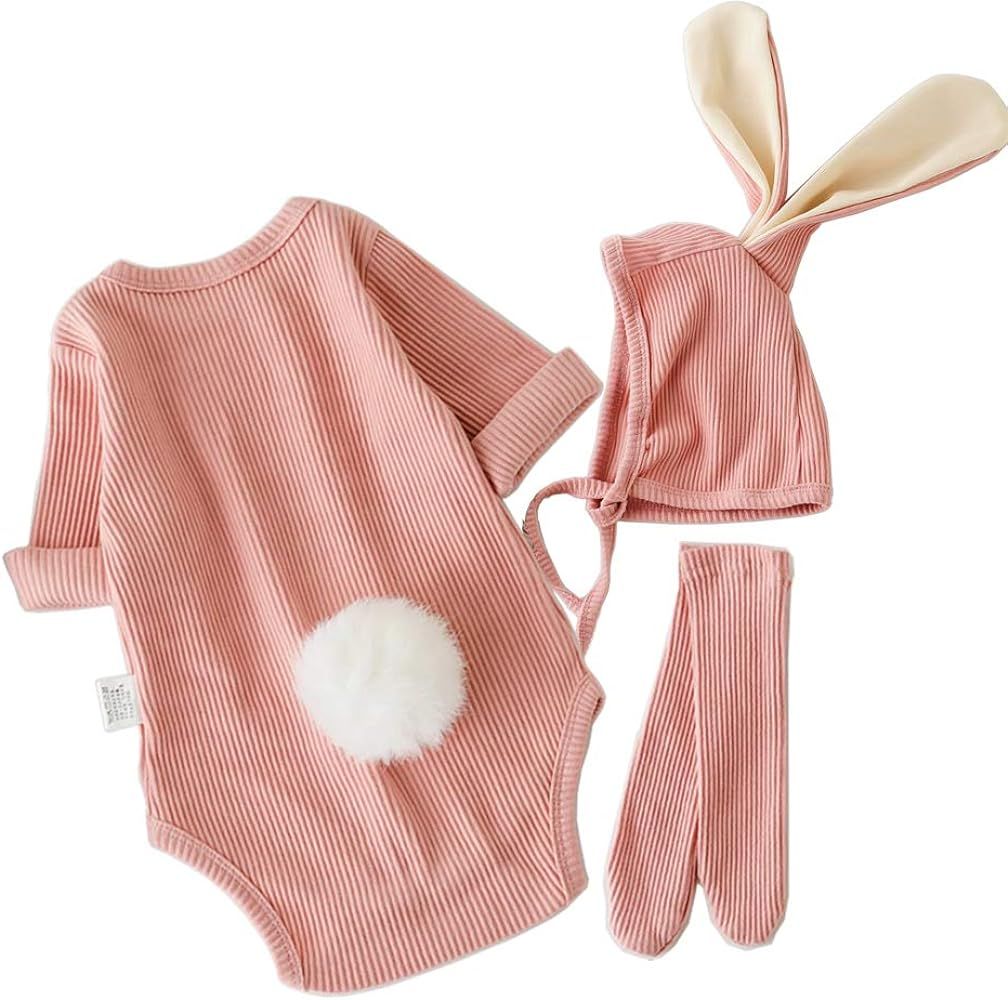 ACEHCEAR Baby Boys Girls Bunny Outfit My First Easter Outfits Infant Newborn Bodysuit Romper with Lo | Amazon (US)