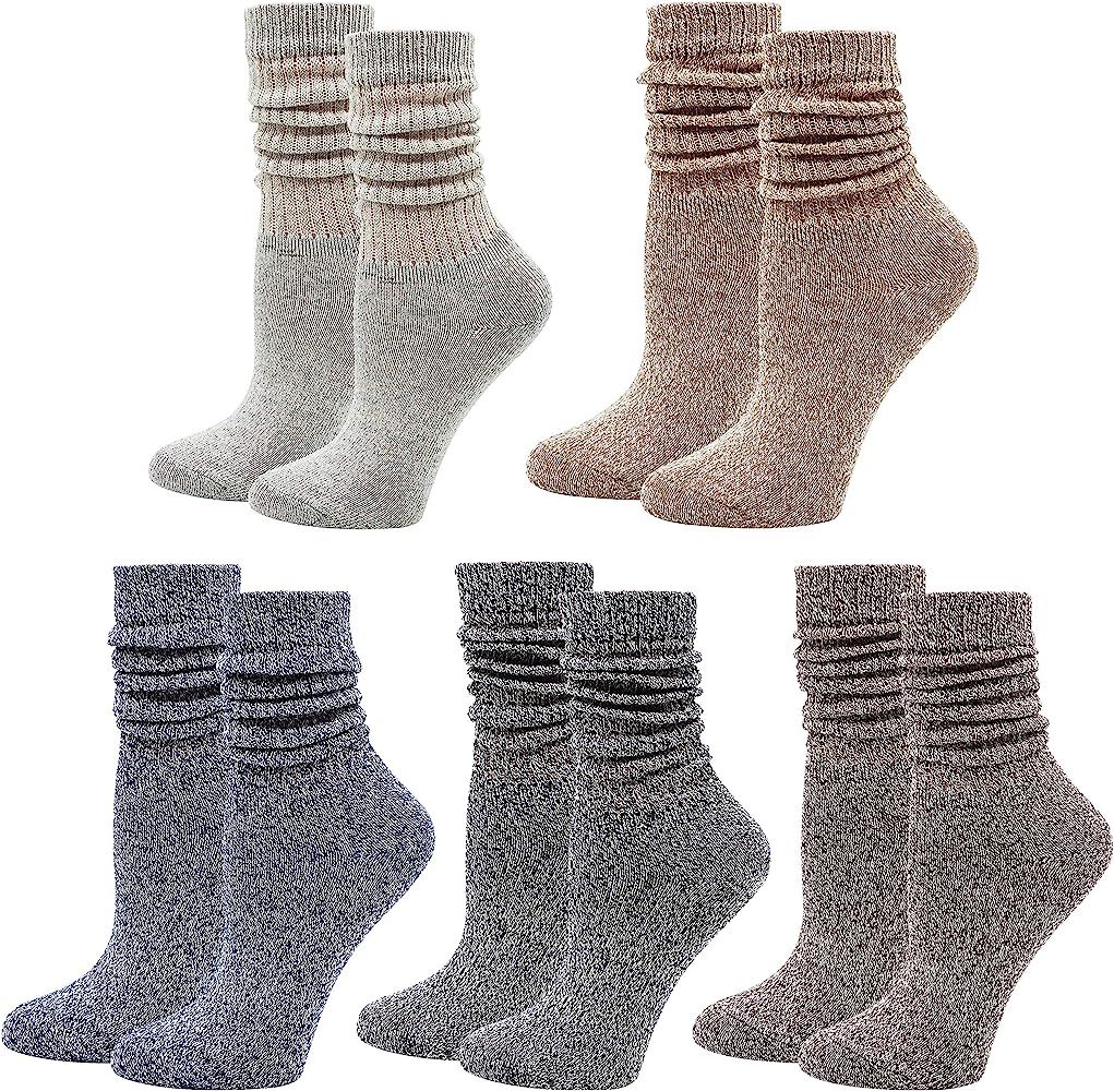 Bienvenu Mid-Calf Socks Women, Slouch Boot Socks, Cute Crew Cotton Scrunch Socks, Grey | Amazon (US)