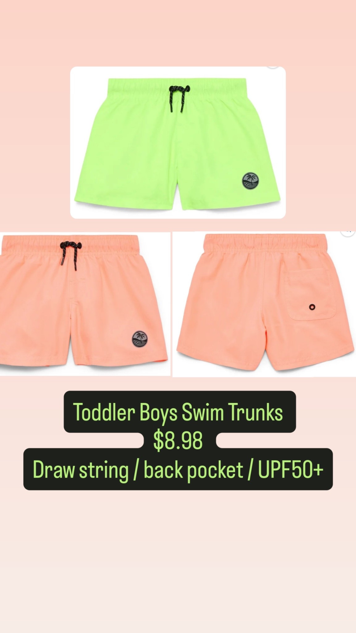 Boys Swim Trunks 🔆 $8.98 
Bright Neon Orange & Yellow 
Sized down for a shorter leg length

#LTKmomlife #LTKKids #LTKSwim