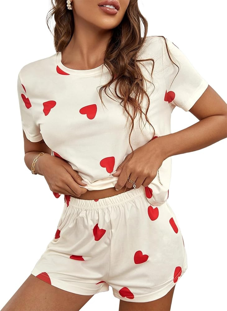 Remidoo Women's Cute Cartoon Print Tee Shirts and Shorts Pajama Set Sleepwear | Amazon (US)