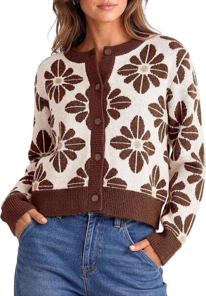 Saodimallsu Womens Floral Cardigan Sweaters Fall Button Up Trendy Outfits | Amazon (US)