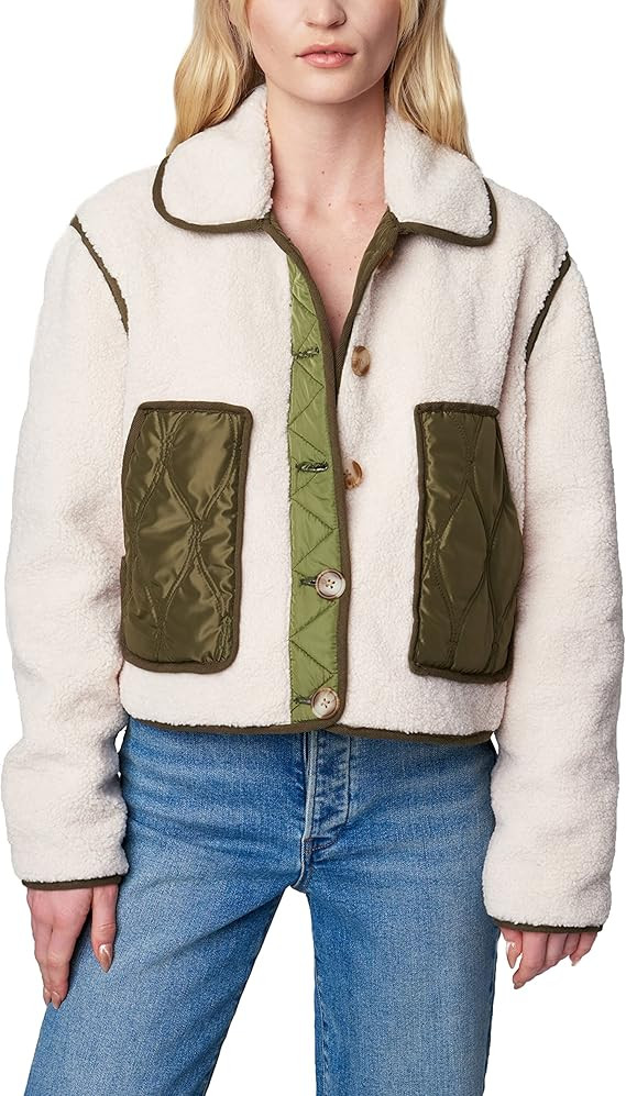 [BLANKNYC] womens Cropped Sherpa & Nylon Jacket | Amazon (US)
