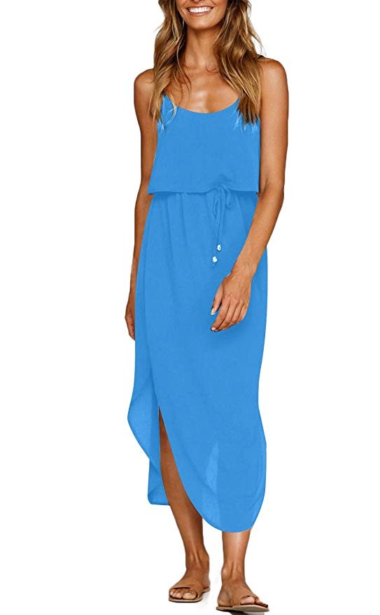 NERLEROLIAN Women's Adjustable Strappy Split Summer Beach Casual Midi Dress | Amazon (US)