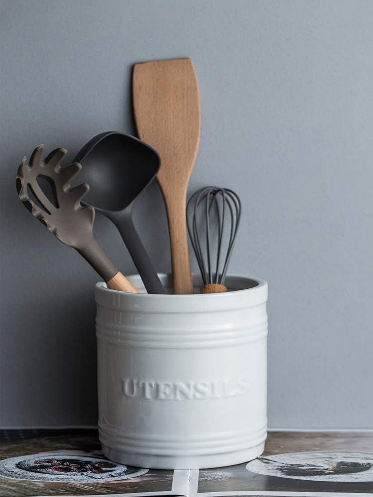Porcelain Utensil Crock/Holder Large Size for Kitchen Storage, White | Amazon (US)