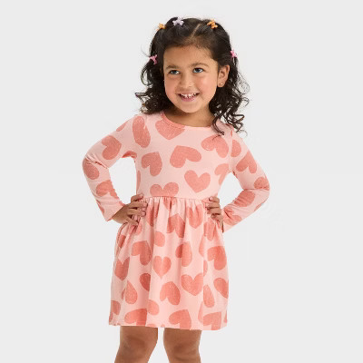 Toddler Girls' Long Sleeve Printed Dress - Cat & Jack™ Pink 18M | Target