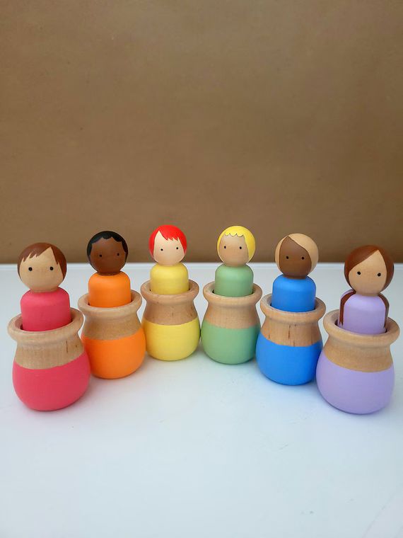Montessori Nesting Peg Dolls Set.. Multicultural Rainbow | Etsy | Etsy (US)