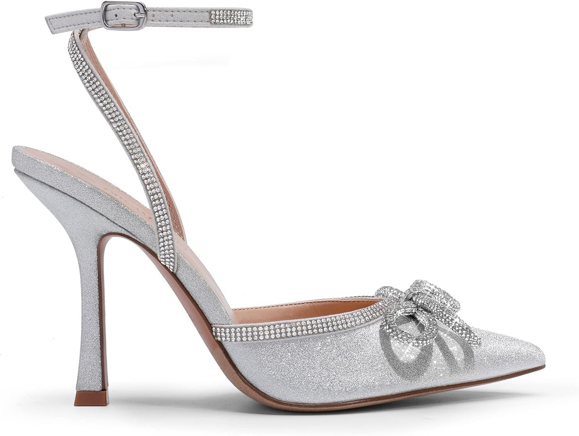 DREAM PAIRS Women's High Heels Destiny Closed Toe Strappy Heels Sexy Rhinestone Ankle Strap Pumps... | Amazon (US)