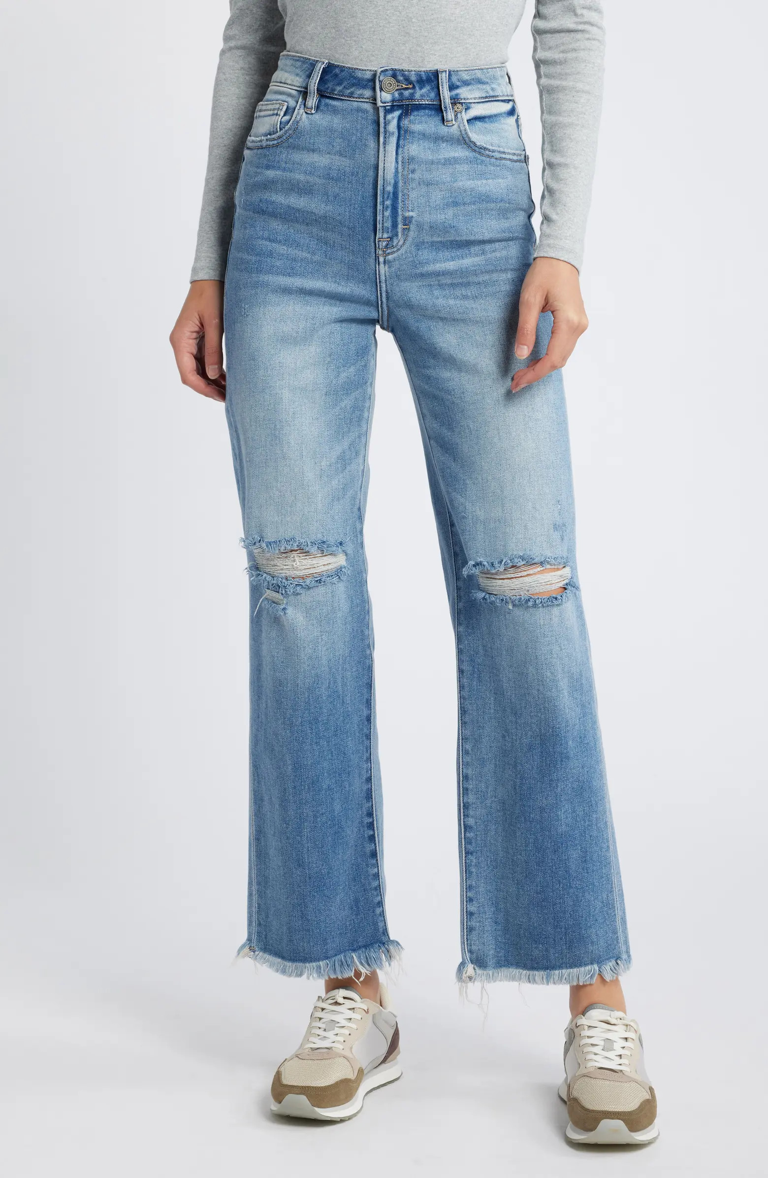 HIDDEN JEANS High Waist Ripped Straight Leg Jeans | Nordstrom | Nordstrom