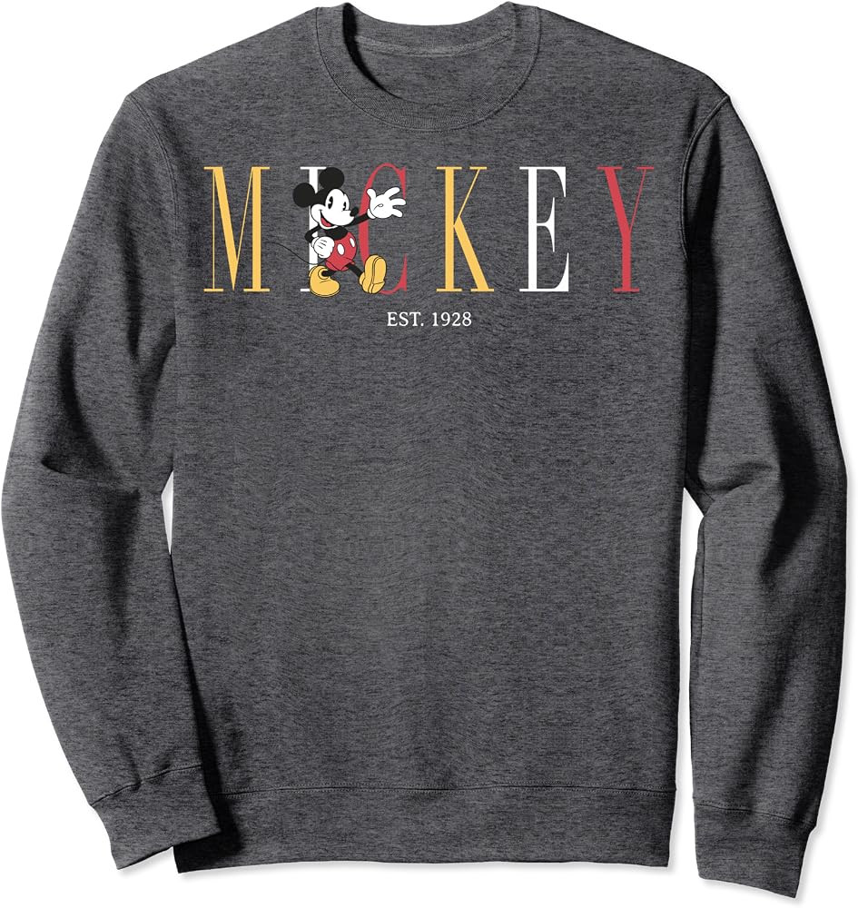 Disney Mickey And Friends Mickey Mouse Est. 1928 Simple Text Sweatshirt,Long Sleeve | Amazon (US)