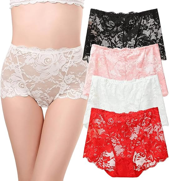 KICYENAN Womens High Waist Full Briefs Lace Knickers Ultra Thin Panties Pack of 4 KE206739 | Amazon (UK)